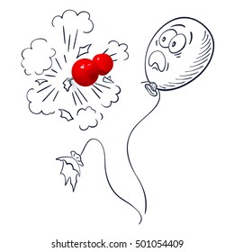 Red thumbtack pierce the hand drawn balloon