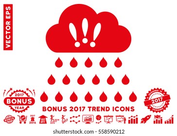 Red Thunderstorm Rain Cloud icon with bonus 2017 year trend pictures. Vector illustration style is flat iconic symbols, white background.