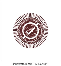 Red tick icon inside distressed grunge seal