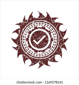 Red tick icon inside rubber seal