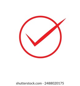 rotes Häkchensymbol, Häkchen, rechte Markierung, Vektorgrafik Abbildung, rotes Häkchensymbol