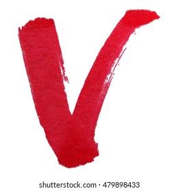 Red tick sign isolated on white background. Vector illustration