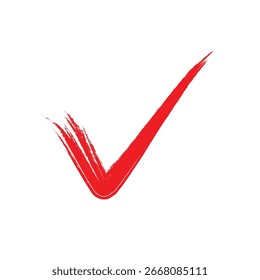 Red tick sign on white background