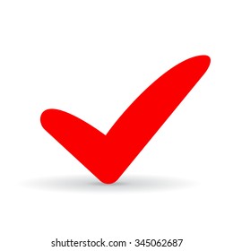 Red tick vector icon isolated on white background