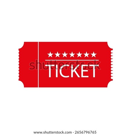 Red ticket icon. Admission pass symbol. Event coupon entry. Entertainment Vector voucher.