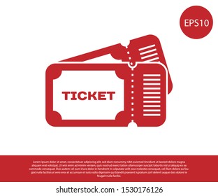 Red Ticket icon isolated on white background.  Vector Illustration