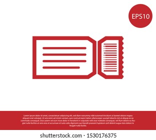 Red Ticket icon isolated on white background.  Vector Illustration