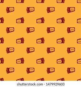 Red Ticket icon isolated seamless pattern on brown background.  Vector Illustration