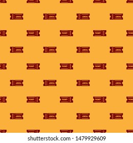 Red Ticket icon isolated seamless pattern on brown background.  Vector Illustration