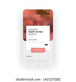Red ticket seller UI, UX, GUI screen for mobile apps design. Modern responsive user interface design of mobile applications including ticket website screen