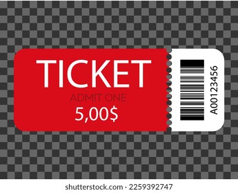 Red Ticket. Vector illustration for websites, applications, cinemas, clubs, mass events and creative design. Flat style