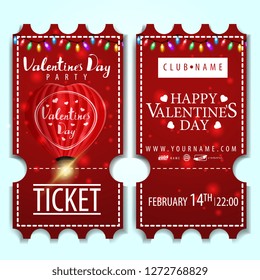 The red tickets for the party on Valentine's Day with heart-shaped balloon