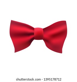 Red tie butterfly on white background realistic, vector