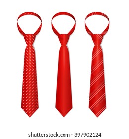 Red Tie Set with Different Patterns. Vector illustration 