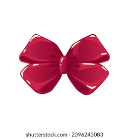 Red tied bow isolated vector illustration on white background. Detailed decoration element in cartoon style for designs