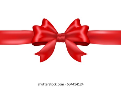 Red tied ribbon bow. Vector 3d illustration isolated on white background
