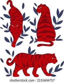 Red tiger with blue leaves 