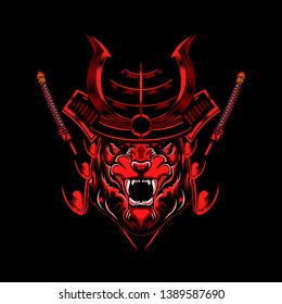 Red Tiger Head Samurai Illustration