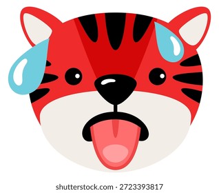 Red tiger head with sweat drops. Fever emoji