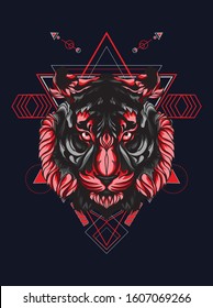 Red tiger, Jaguar, Panther in sacred geometry pattern background