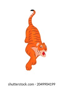 red tiger runs from top to bottom and to the right. Hand drawing tiger illustration vector.
