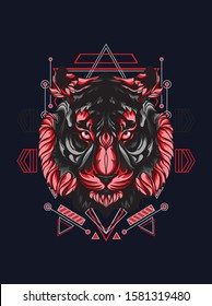 Red tiger with Sacred Geometry for shirt poster tattoo logo e sport and mascot 