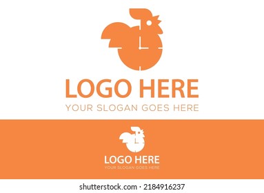 Red Time Chicken Logo Design