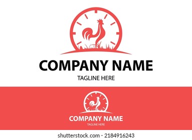 Red Time Chicken Logo Design