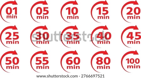 Red time interval icons representing various minute durations for countdown clocks