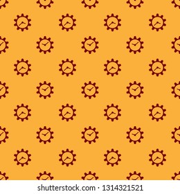 Red Time Management icon isolated seamless pattern on brown background. Clock and gear sign. Vector Illustration