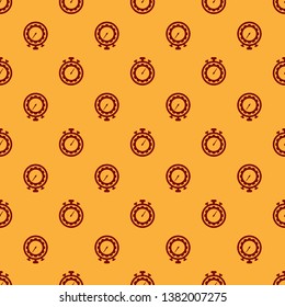 Red Time Management icon isolated seamless pattern on brown background. Clock and gear sign. Productivity symbol. Vector Illustration