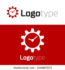 Red Time Management icon isolated on white background. Clock and gear sign. Logo design template element. Vector Illustration
