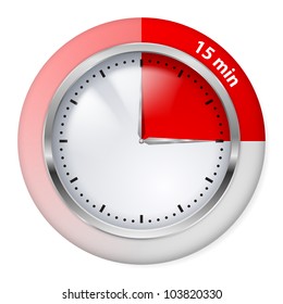 Red Timer Icon. Fifteen Minutes. Illustration on white.