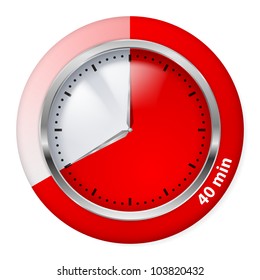 Red Timer Icon. Forty Minutes. Illustration on white.
