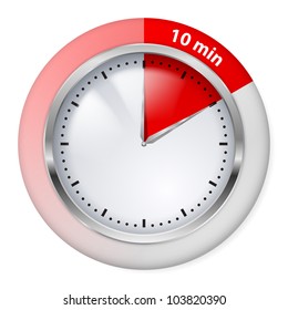 Red Timer Icon. Ten Minutes. Illustration on white.