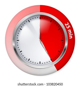 Red Timer Icon. Twenty-five Minutes. Illustration on white.