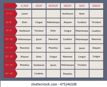 Red timetable template design flat style with arrow time pointer