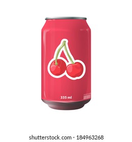 Red tin of fruit juice. Vector design 