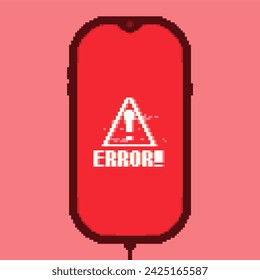Red Tint, Pixel Art Style Smartphone with Error Screen Illustration