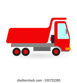 Red tipper truck side view isolated. Vector illustration 