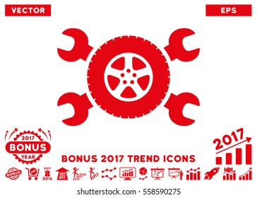Red Tire Service Wrenches pictograph with bonus 2017 trend pictures. Vector illustration style is flat iconic symbols, white background.