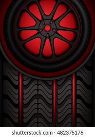 Red tire track background, vector illustration 