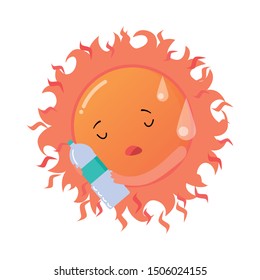 Red tired sun suffering from heat illustration