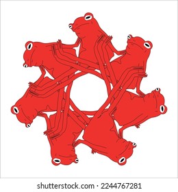 red toad in the shape of a circle, the emblem