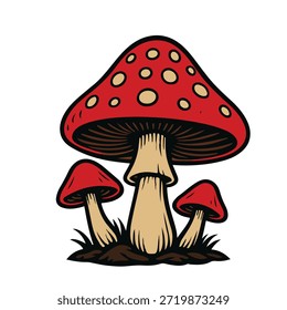  Ilustración de seta de heces de sapo rojo que representa el bosque de fantasía y el crecimiento natural