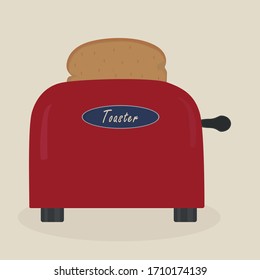 Red toaster and bread vector illustration