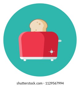 Red Toaster flat icon isolated on blue background. Simple Toaster sign symbol in flat style. Kitchen Appliances Vector illustration for web and mobile design.