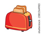Red toaster with toasted bread for breakfast inside. Vector illustration with  toaster icon isolated on white background. Cartoon style.