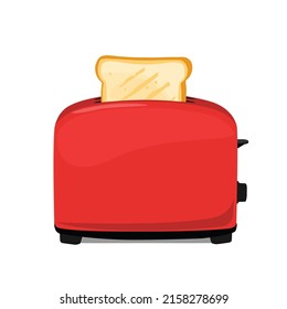 Red toaster with toasted bread for breakfast inside isolated on white background. Roasted toast. Vector