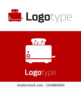 Red Toaster with toasts icon isolated on white background. Logo design template element. Vector Illustration